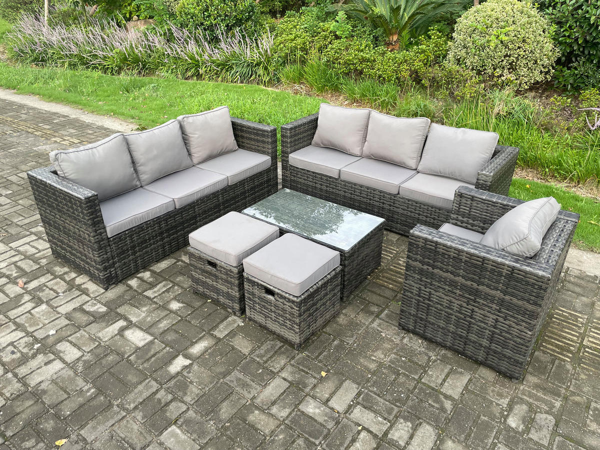 GARTENMÖBELSET mit Hockern 9-Sitzer - Dunkelgrau, Metall - Fimous