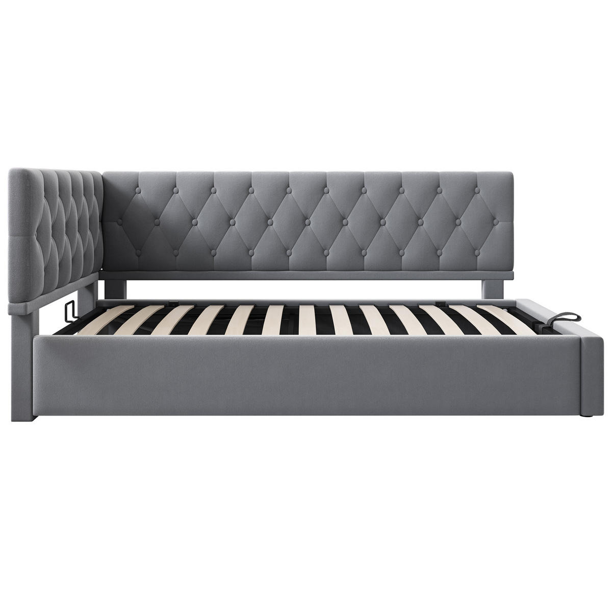 POLSTERBETT aus Samt 90x190 cm Grau mit hydraulischem Bettkasten und Lattenrost - Grau, Textil (90/190cm) - IVMEU