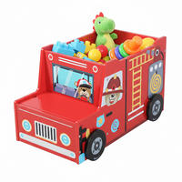 TRUHLA Vícebarevná na hračky hasičské auto MDF - červená, kompozitní dřevo (60/32cm) - Relaxdays