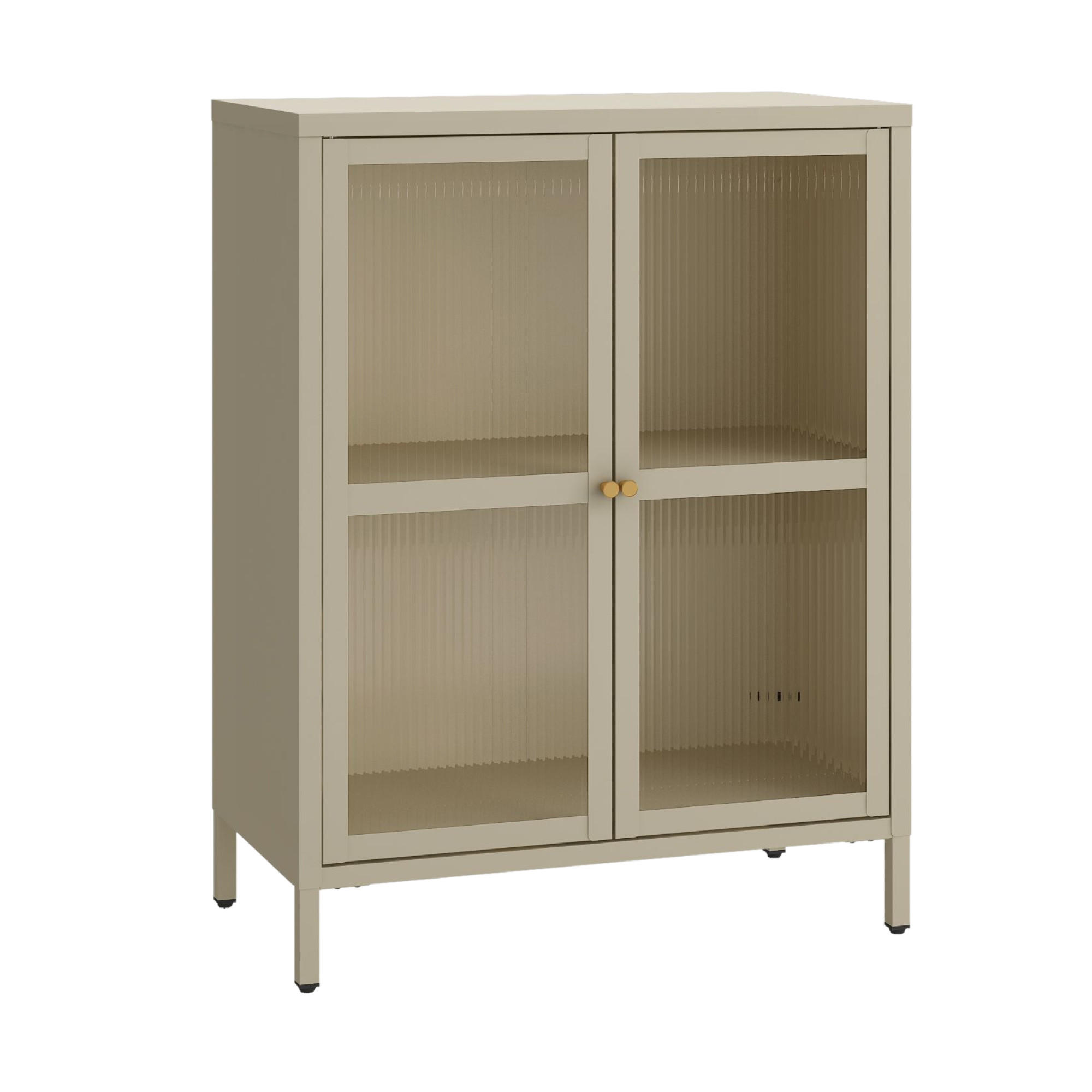 VITRINE Säkylä - Transparent/Beige, Glas/Metall (64/84/35cm) - [en.casa]