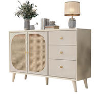 SIDEBOARD aus Spanplatte 120x40x82,5 cm Offwhite mit 2 Türen, 3 Schubladen und Push-to-open in Rattanoptik - Weiß, Holzwerkstoff (120/82.5/40cm) - Modfu