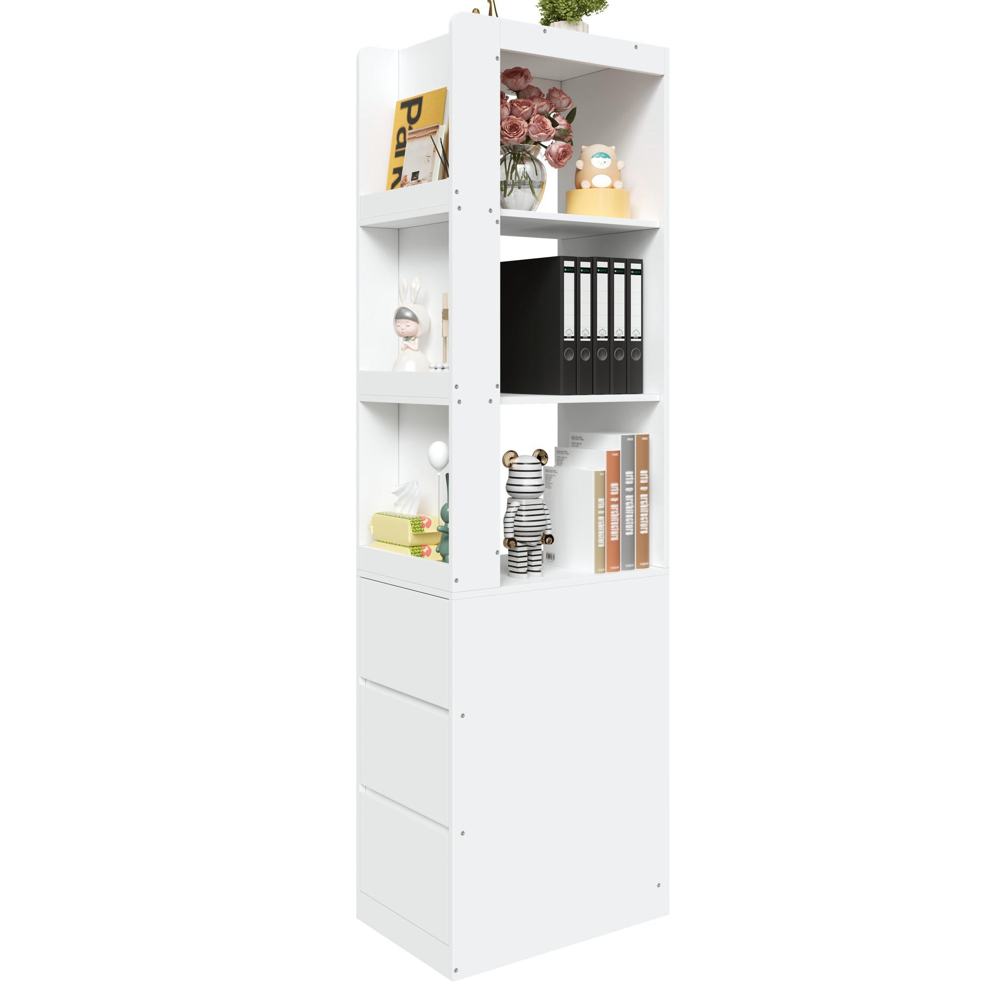 HOCHSCHRANK aus Spanplatte 60x40x200cm in Weiß mit 3 Fächern & 3 Schubladen - Weiß, Holzwerkstoff (60/200/40cm) - Modfu