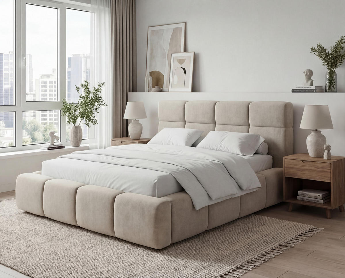 POLSTERBETT 180x200 cm Oslo mit Lattenrost, Bettkasten, Samtstoff, Beige - Beige, Holz/Textil (180/200cm) - Emporius