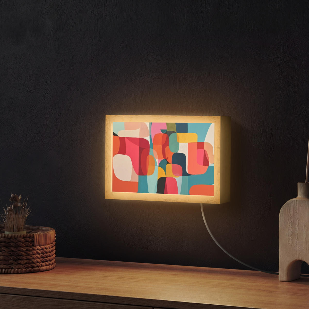 NÁSTĚNNÁ LAMPA Tvary - barevné - abstraktní - letadla 30x20 cm - různobarevná, kompozitní dřevo (30/20/8cm) - OnlyWow