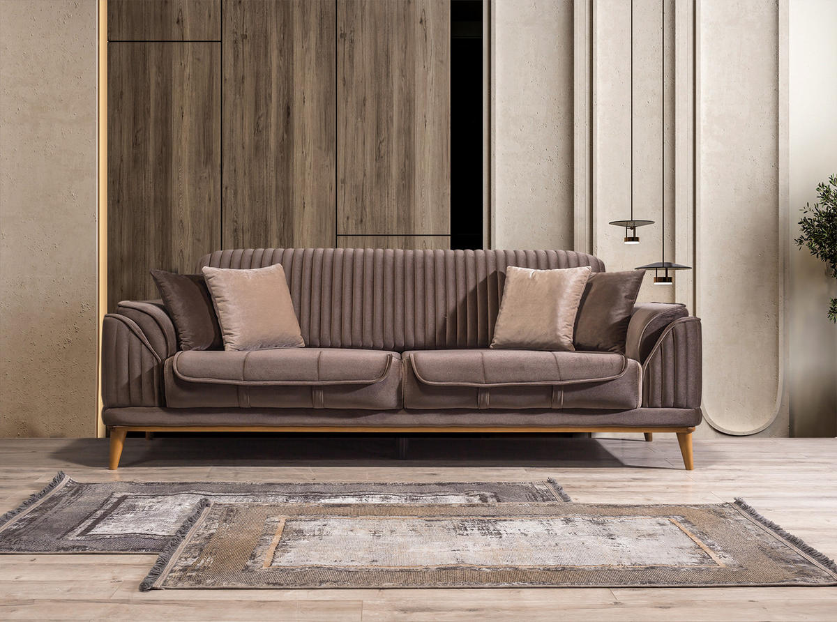 3 Sitzer SOFA Bond Samt Braun - Braun, Holz/Textil (230/85/100cm) - Villa Möbel