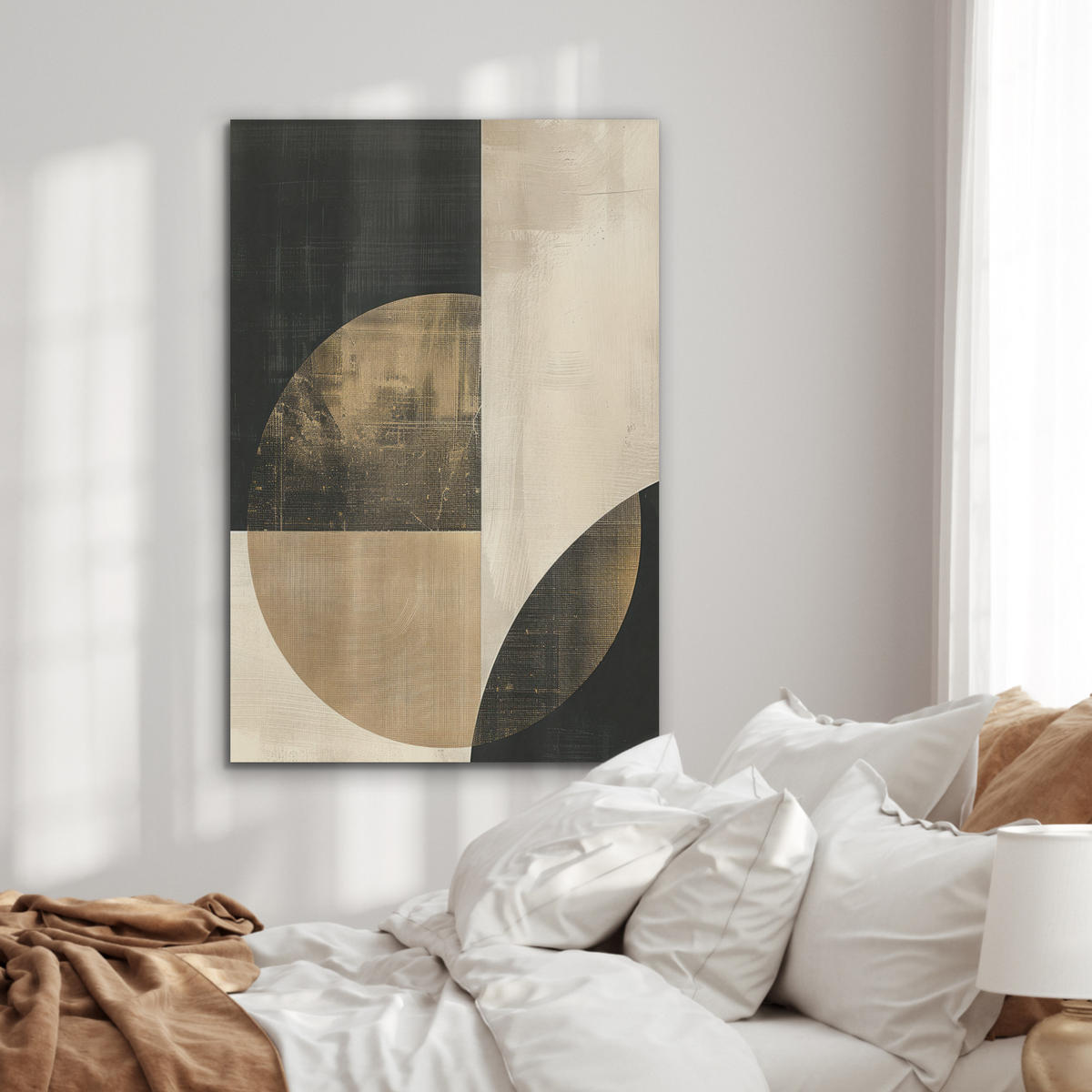 AKUSTIKPANEEL Abstrakt - Geometrische Formen - Schwarz - Gold 70x100 cm - Ecru, Textil (70/0.9/100cm) - MuchoWow