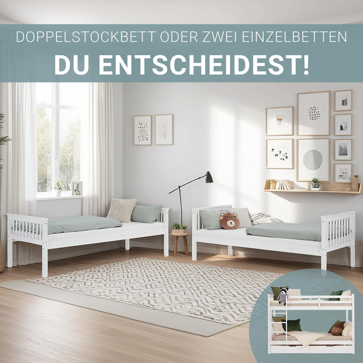 ETAGENBETT mit Matratze Bettkasten 90/200 cm Weiß - Weiß, Holz (90/200cm) - Homestyle4u
