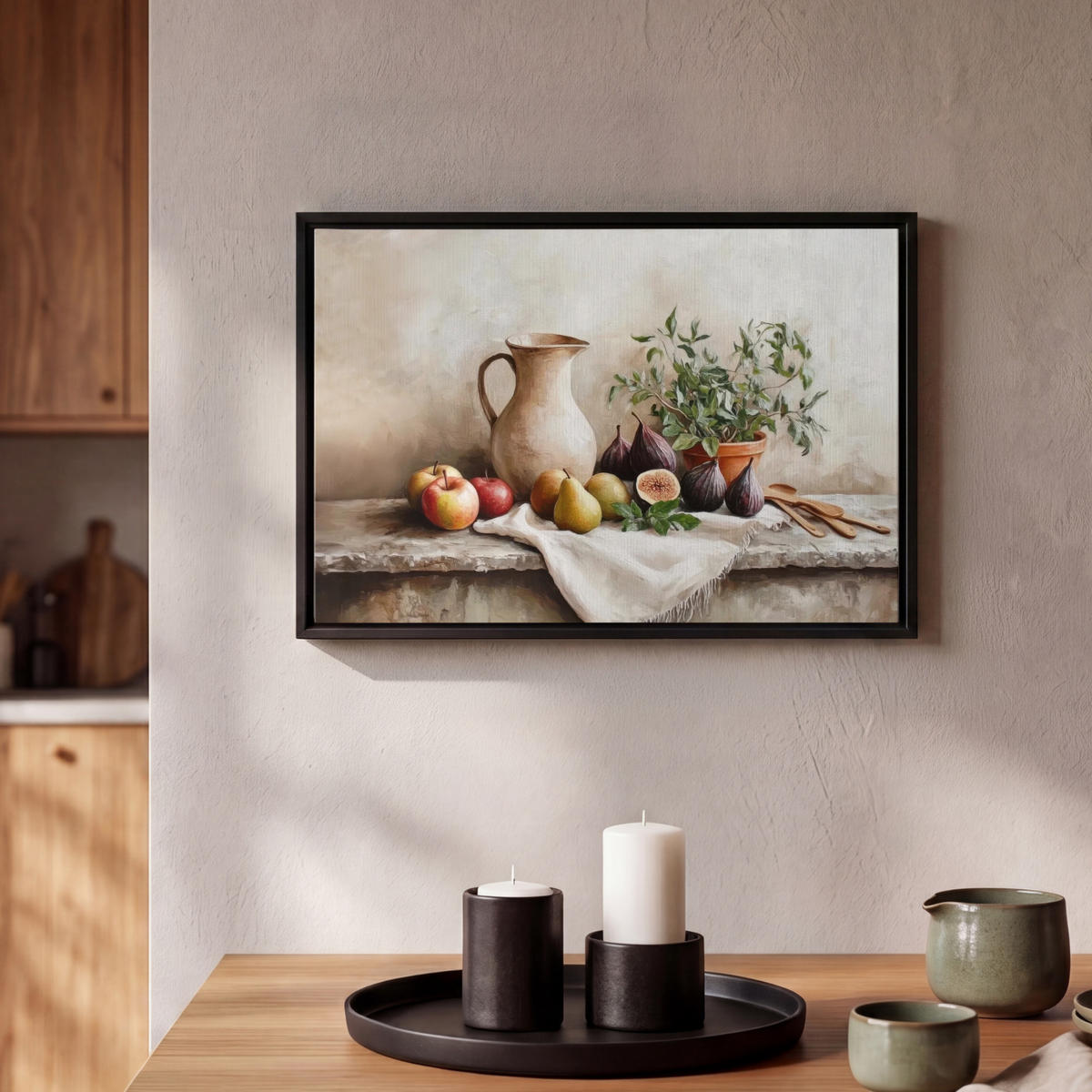 LEINWAND Bilder mit Rahmen - Obst - Kräuter - Ländlich - 30x20 - Naturfarben, Textil (30/20cm) - MuchoWow