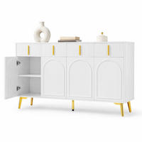 SIDEBOARD aus MDF 140x38x82 cm Weiß mit 4 Türen, 4 Schubladen und goldfarbenen Akzenten - Weiß, Holzwerkstoff (140/82/38cm) - IVMEU
