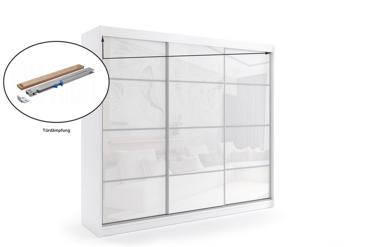 KLEIDERSCHRANK mit Lacobel-Schiebetüren und Aluminium-Leisten - VIVONA - 180 cm Schwarz - Schwarz, Holzwerkstoff (150/216/61cm) - ALTDECOR