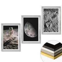 WANDBILDER 3er Set - 40x60 cm Silberner Rahmen - Astronautenfoto vom Mond - Silberfarben, Kunststoff (40/60cm) - ArtPrintCave