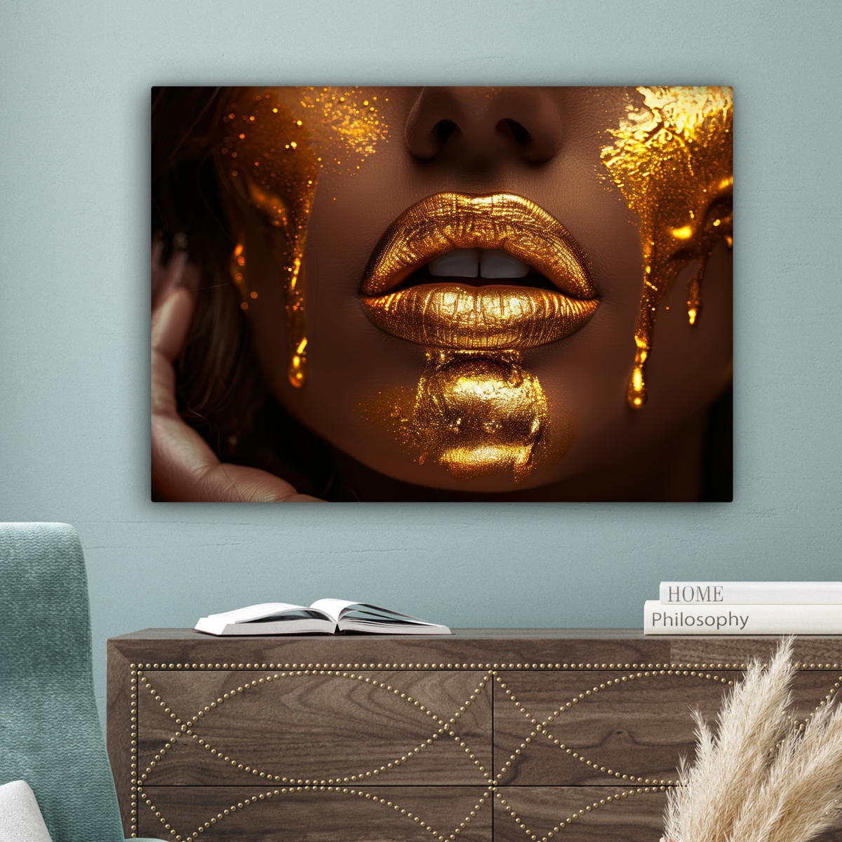 LEINWANDBILD Frau - Gold - Luxus - Porträt Wandbilder 80x60 cm - Goldfarben, Textil (80/60cm) - MuchoWow