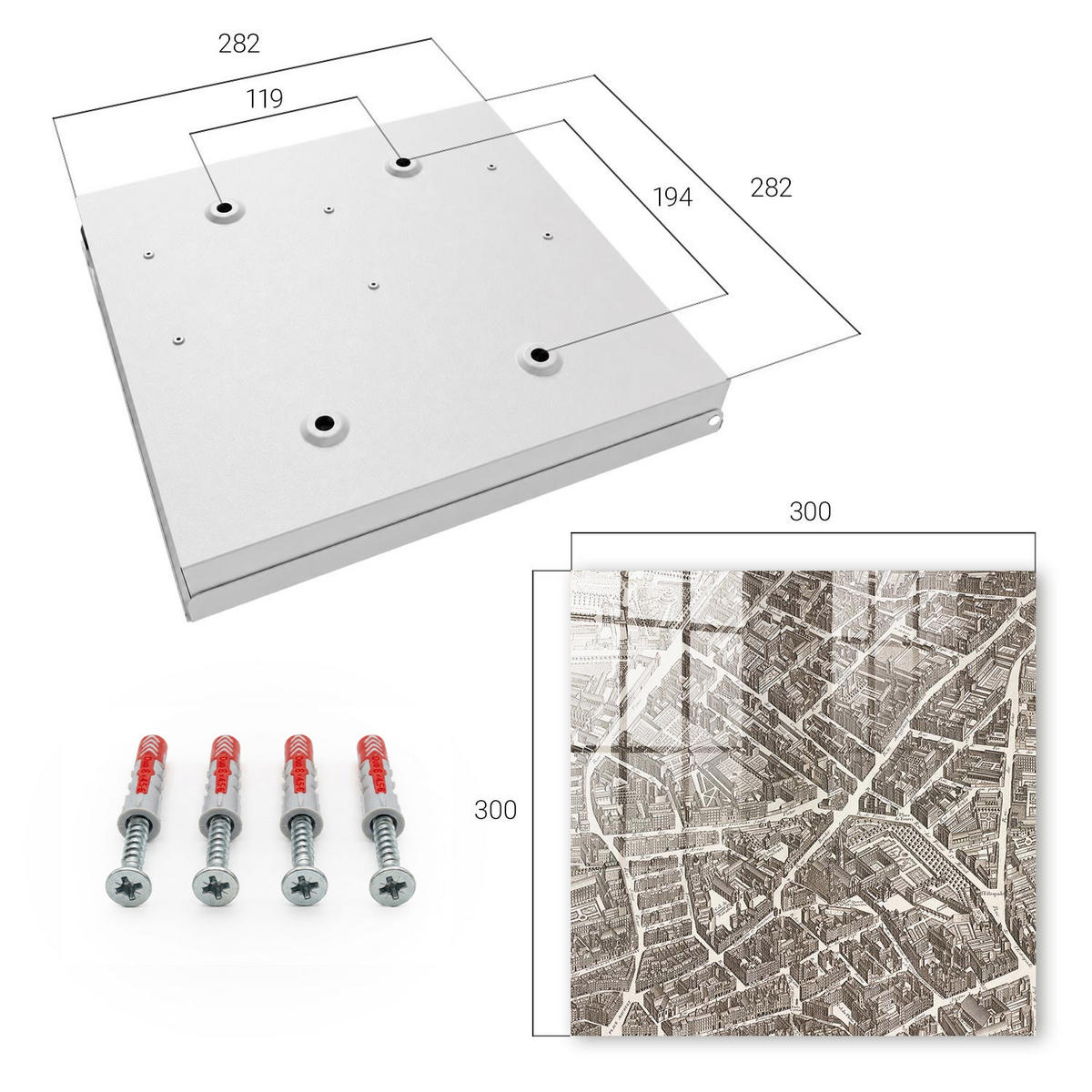 SCHLÜSSELBOX Weiß 30x30 cm – Türöffnung nach rechts - Stadtplan - Beige, Metall (30/30/5cm) - TULUP
