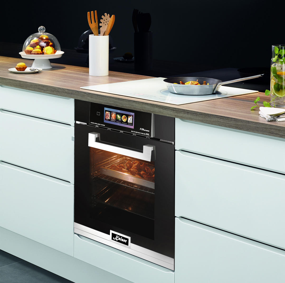 EINBAUBACKOFEN EH 6344 N, Schwarzes Glas, Pyrolyse und Dampfreinigung, 60cm - Schwarz, Metall (59.4/59.4/57.5cm) - Kaiser Küchengeräte