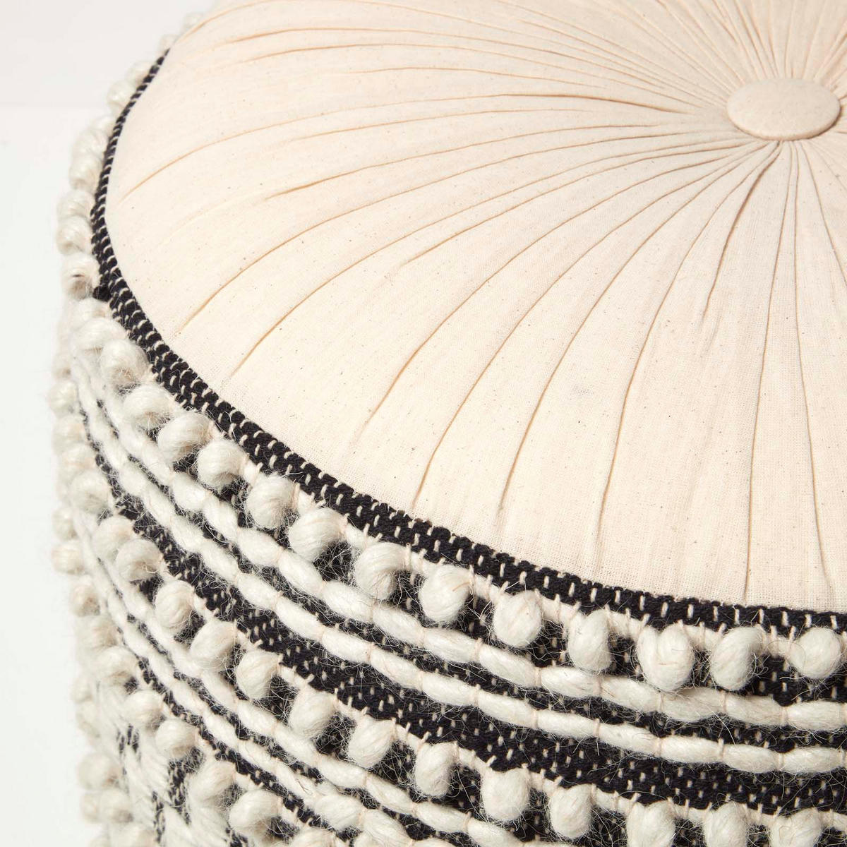 POUF Priya schwarz-weiß im Boho-Stil, 40/40/50 cm - Schwarz, Textil (50/40/50cm) - Homescapes