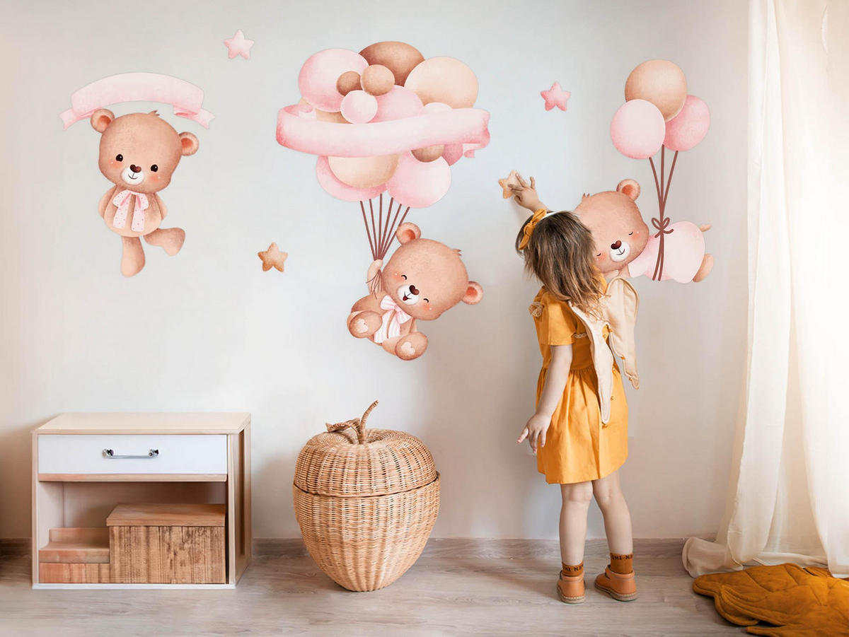 WANDAUFKLEBER 80x116cm - Teddybären und Luftballons - Multicolor, Kunststoff (80/116/0.1cm) - Wallfluent