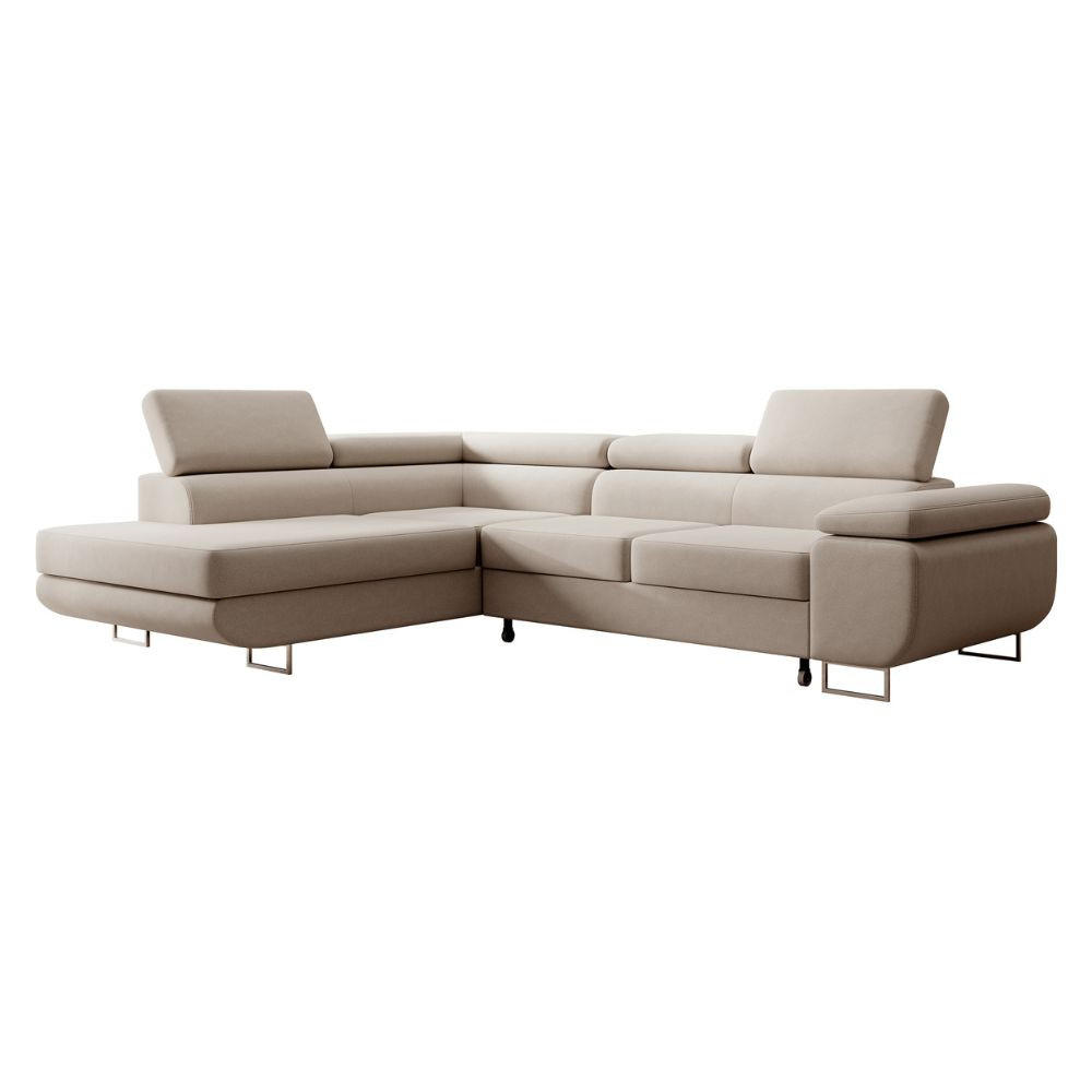 ECKSOFA Stevil Hellbeige Velours - Ecru/Silberfarben, Textil/Metall (275/203cm) - Selsey
