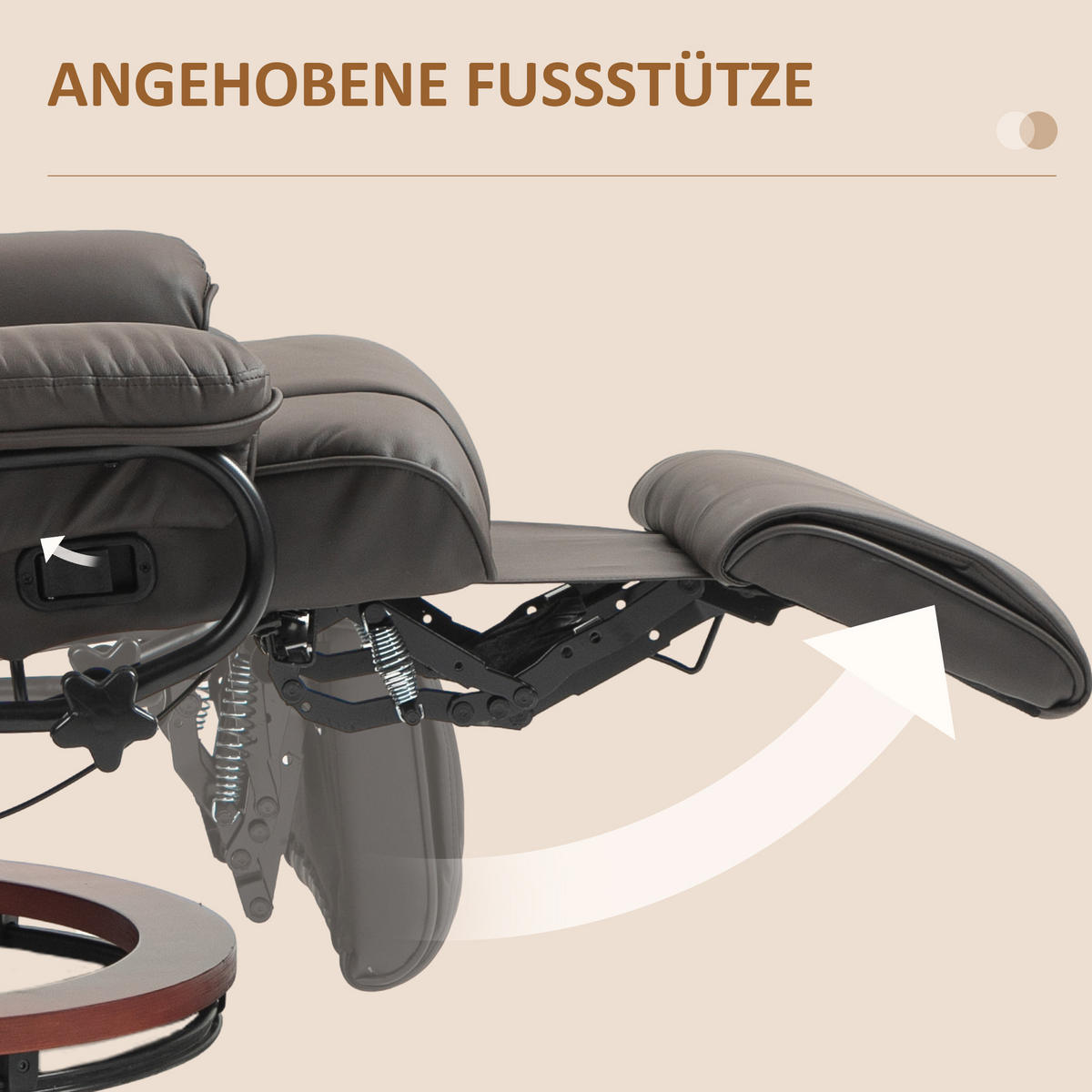 RELAXSESSEL, drehbarer TV-Sessel, Liegefunktion, Fußstütze, Lederoptik, Braun - Braun, Leder (88/103/78cm) - HOMCOM