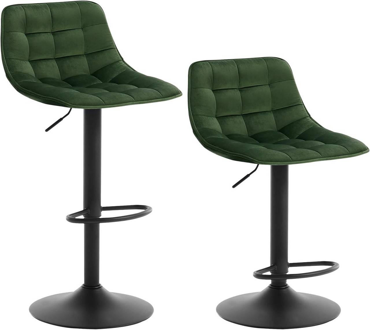 BARHOCKER 2er Set, aus Samt und Metall, Dunkelgrün - Dunkelgrün/Schwarz, Textil/Metall (42.5/82.5/38.5cm) - Woltu