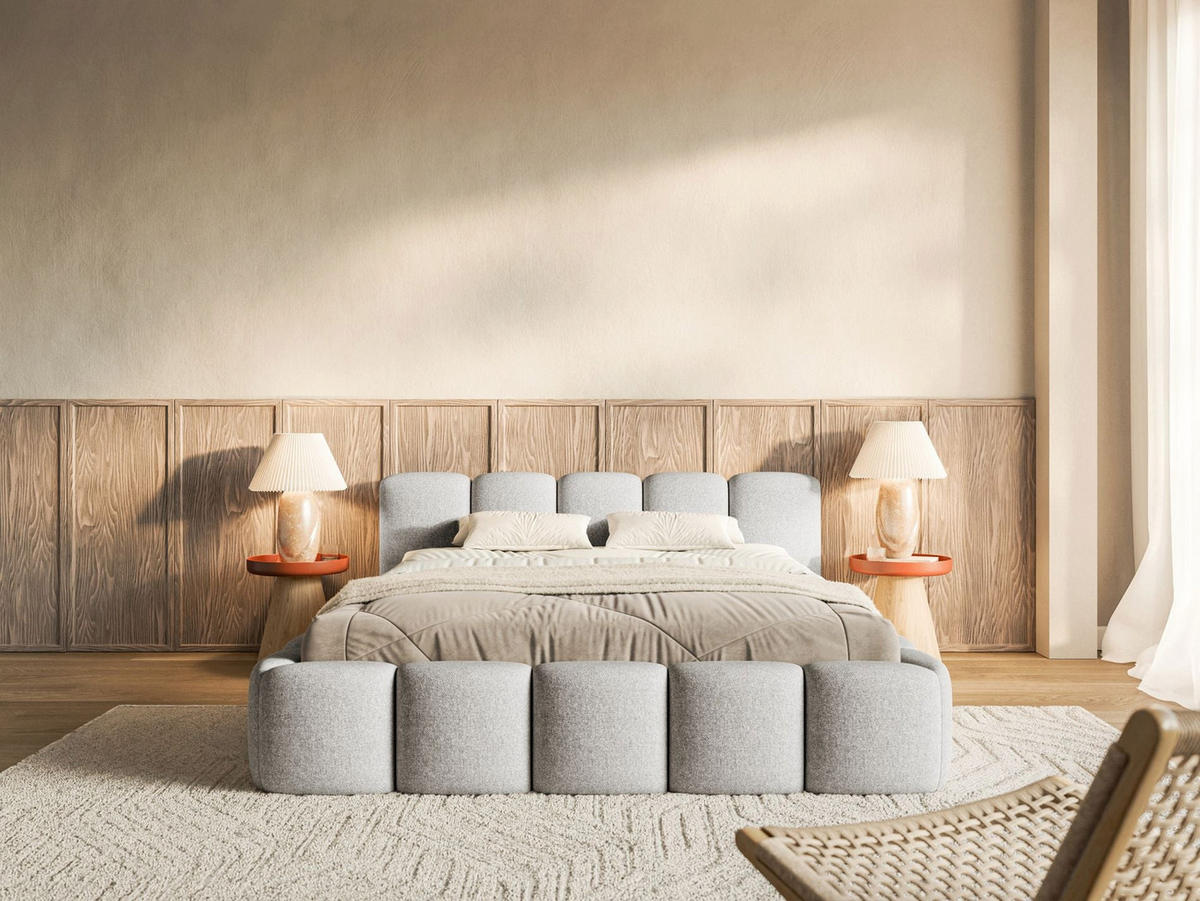 POLSTERBETT Cloudy Low Hellgrau Chenille, 120x200 cm - Hellgrau/Schwarz, Kunststoff/Textil (120/200cm) - Selsey