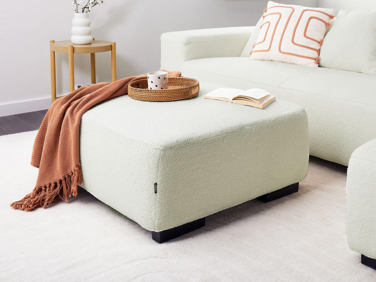 OTTOMANE Bouclé Weiß Lungo - Weiß, Textil (80/35/80cm) - Beliani