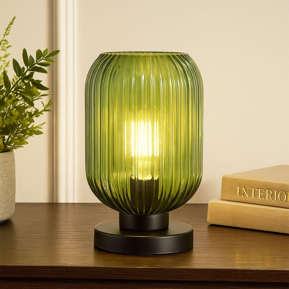 TISCHLEUCHTE NORMY Metall Schwarz Grün - Grün, Glas (14/14/24cm) - Globo Lighting