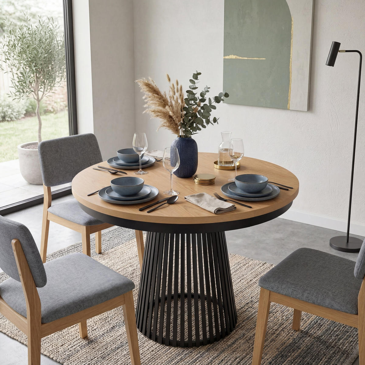 ESSTISCH TRAVIS Ausziehbar 100 - 180 / 100 x 76,6 cm - Eichefarben/Schwarz, Holz (100/100/76.6cm) - MASSENO