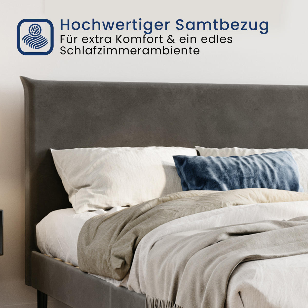 POLSTERBETT 160x200 cm Grau samt - Grau, Textil (160/200cm) - Home Collective