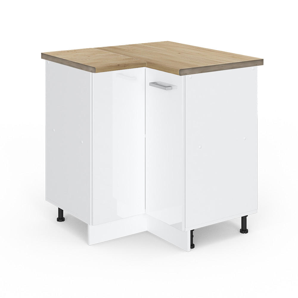 ECKUNTERSCHRANK R-Line Weiß Hochglanz 75.6 cm, AP Eiche - Weiß Hochglanz/Weiß, Holzwerkstoff (75.6/81.6/60cm) - Vicco