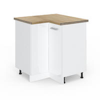 ECKUNTERSCHRANK R-Line Weiß Hochglanz 75.6 cm, AP Eiche - Weiß Hochglanz/Weiß, Holzwerkstoff (75.6/81.6/60cm) - Vicco