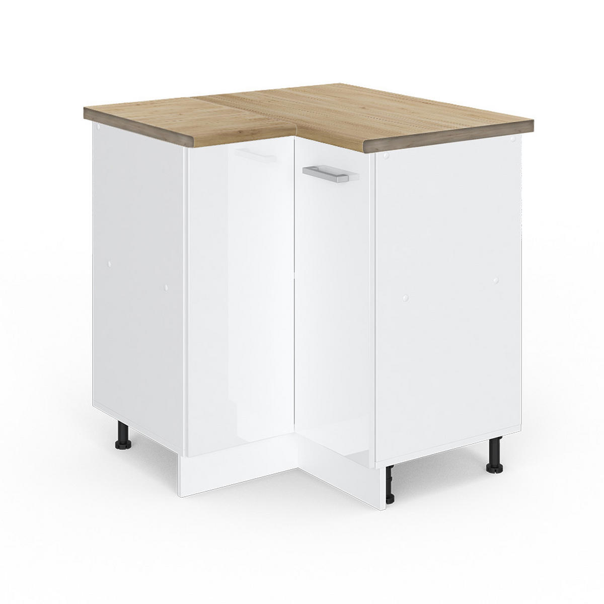 ECKUNTERSCHRANK R-Line Weiß Hochglanz 75.6 cm, AP Eiche - Weiß Hochglanz/Weiß, Holzwerkstoff (75.6/81.6/60cm) - Vicco