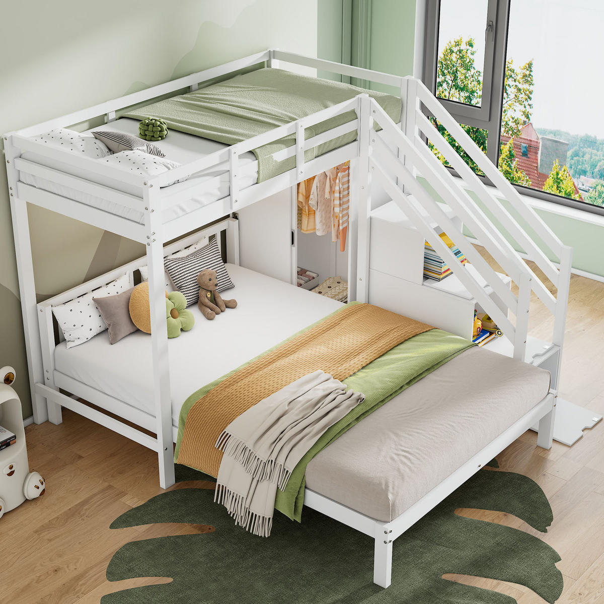 KINDERBETT aus Massivholz und MDF 90x200/140x200 cm in Weiß mit Stauraumtreppe - Weiß, Holzwerkstoff (90/200cm) - Modfu