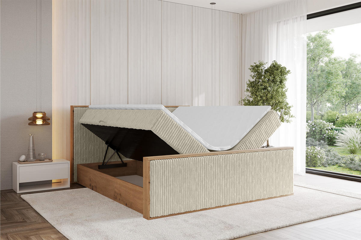 BOXBETT LOLLI9 -Z 160x200 - H3 Creme - Beige, Holzwerkstoff (160/200cm) - ALTDECOR
