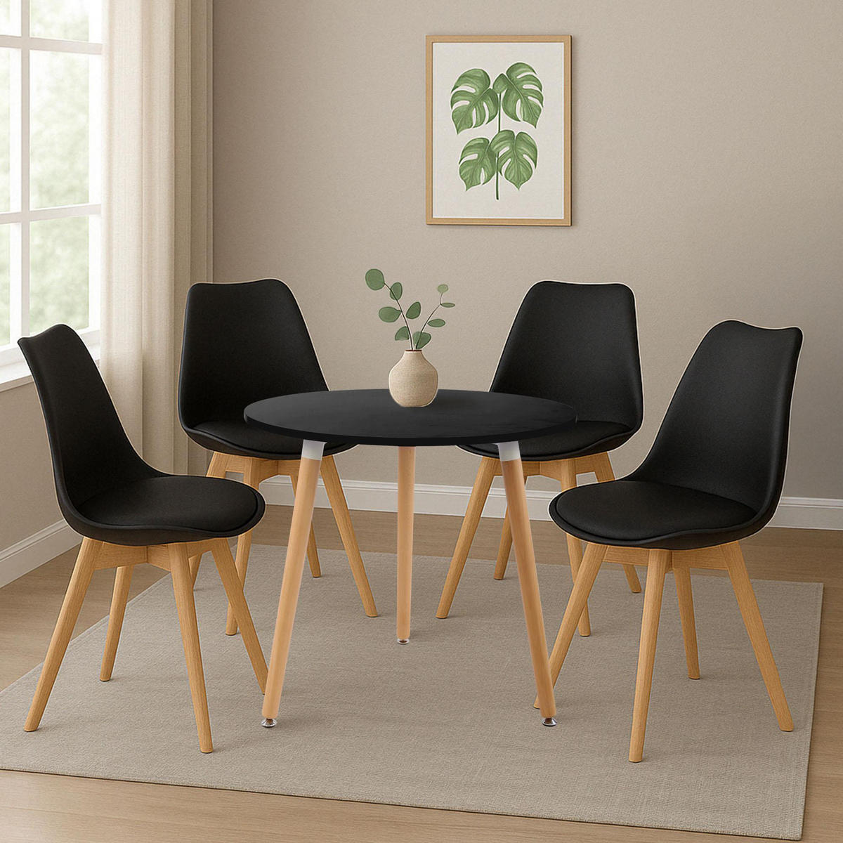 TISCHGRUPPE Holz Schwarz (5-teilig) - Schwarz, Holz (180/83/180cm) - CLP