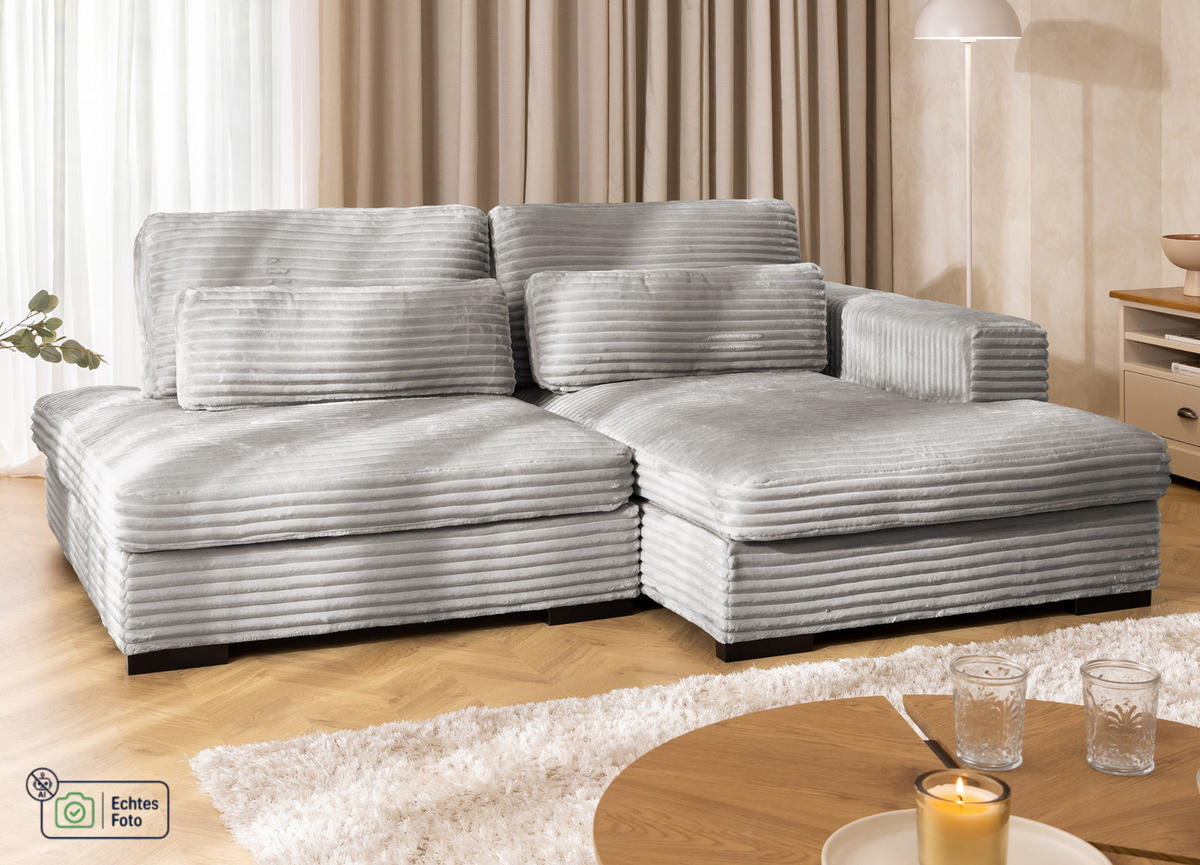 ECKSOFA Wolke mit tiefer Sitzfläche, Schlaffunktion und praktischem Bettkasten aus weichem Taupe Cordstoff - Taupe/Schwarz, Holz/Kunststoff (225/162cm) - S-Style