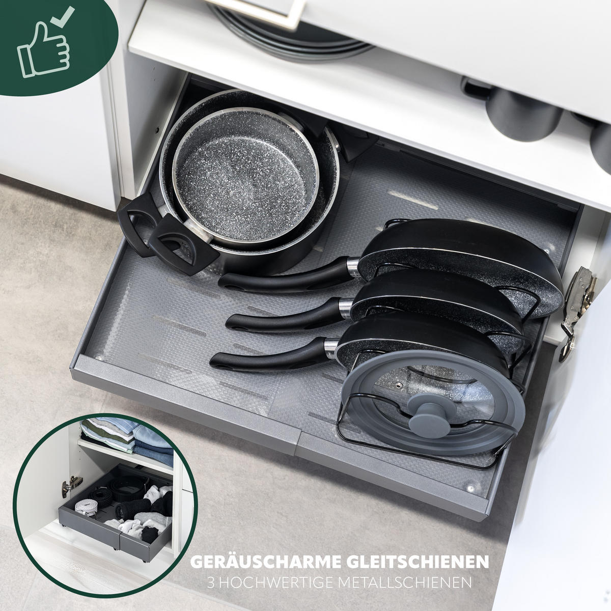 TELESKOPSCHUBLADE, ausziehbar, Metall, grau - Grau, Metall (67/6/42cm) - bremermann