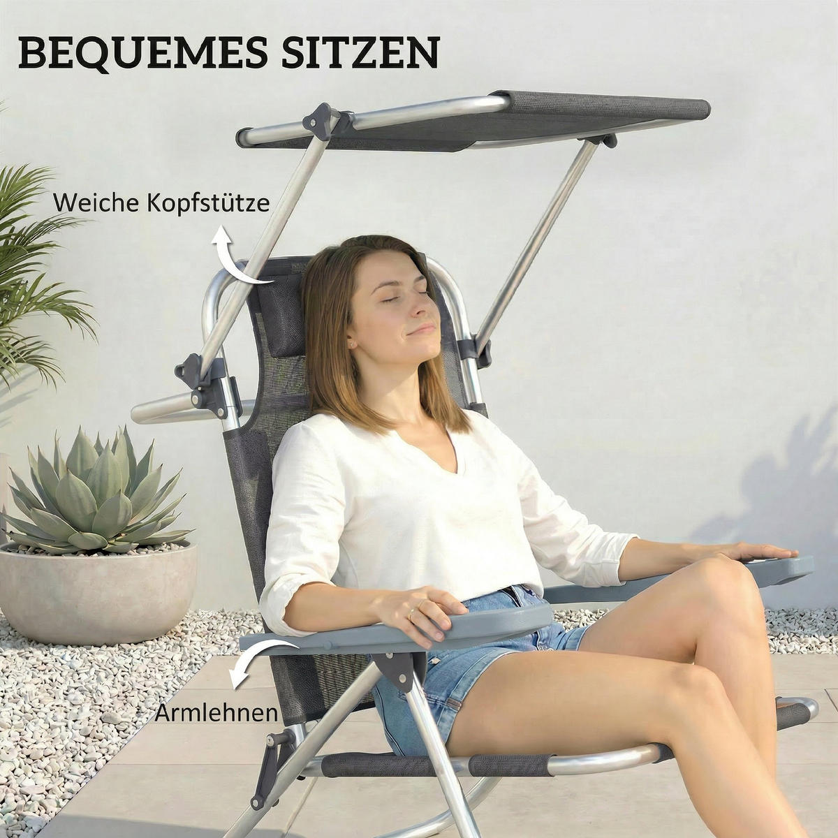 SONNENLIEGE Aluminium Mesh Dunkelgrau - Dunkelgrau/Silberfarben, Textil/Metall (62/79/68cm) - Outsunny