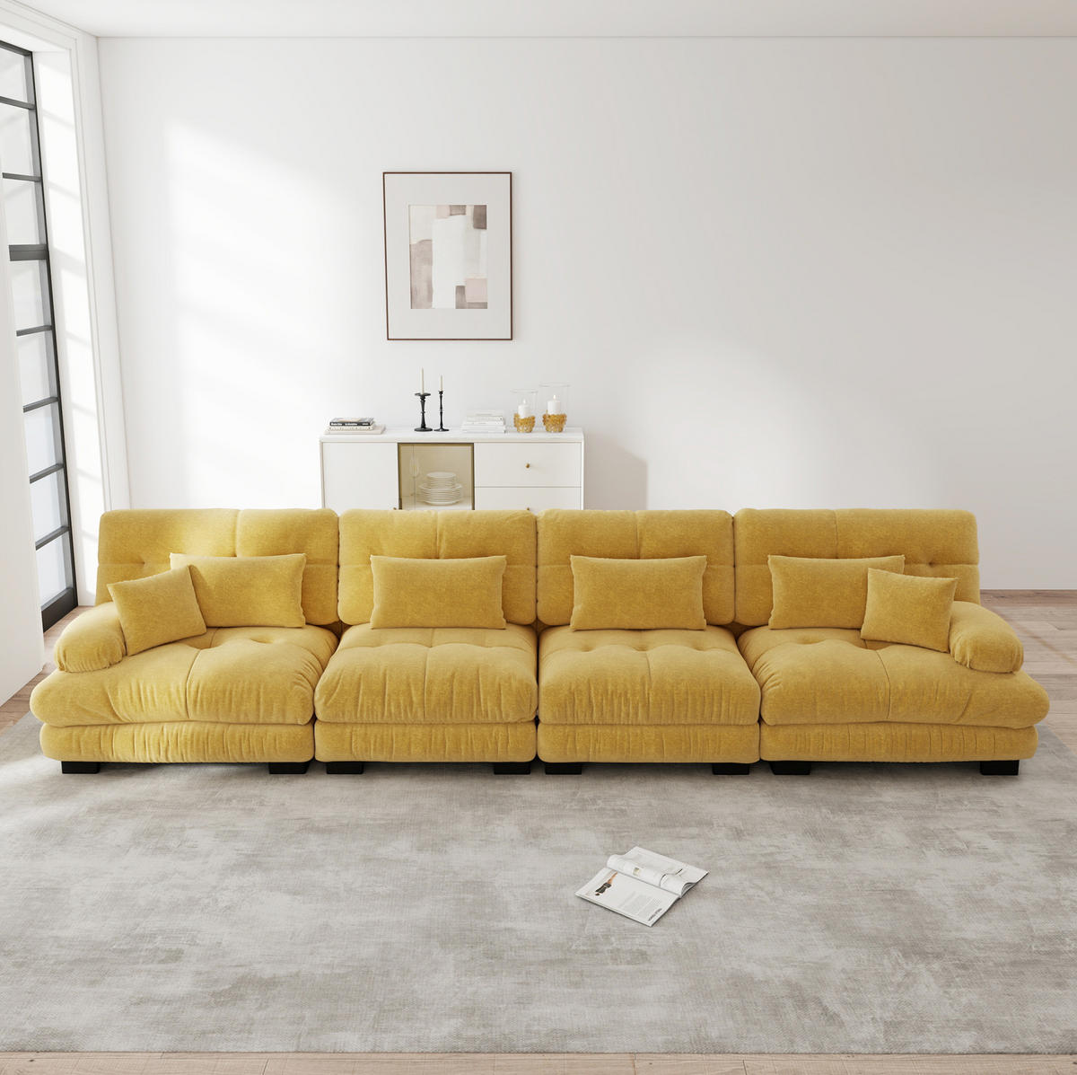 SOFA modulares Ecksofa 4-Sitzer Chenille Yellow - Gelb, Kunststoff (77/81/406cm) - Meubliv