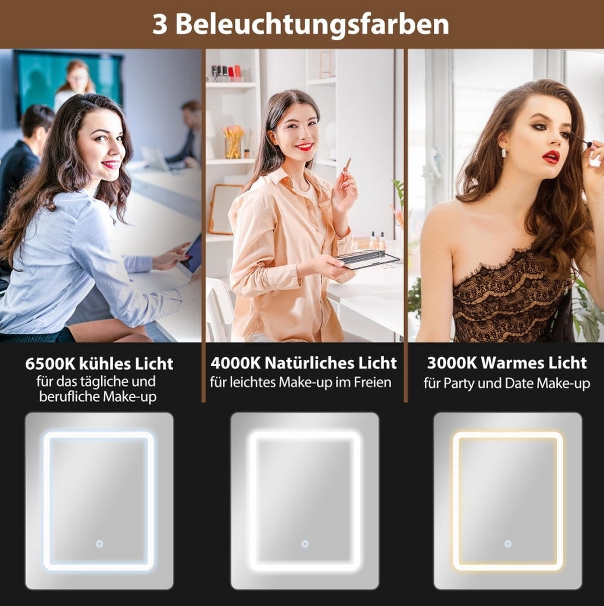 SCHMINKTISCH 45/45/152 cm mit LED-Spiegel, klappbarer Ablage und Schublade aus MDF/Spanplatte, Weiß - Weiß, Holz (45/152/45cm) - Redom