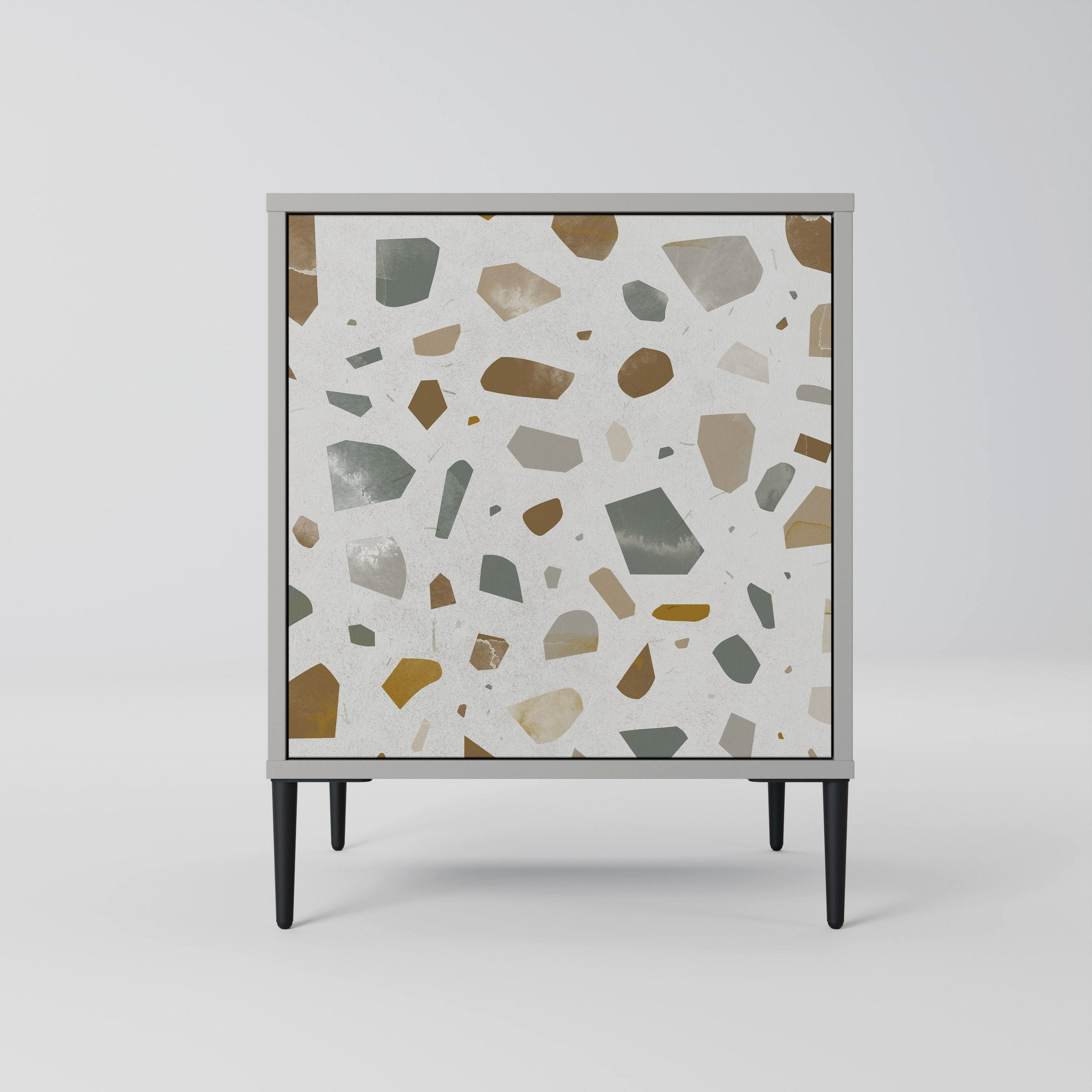 SIDEBOARD PIECES OF TOMORROW, Grau, 57,5x42x72,5 cm, Schwarze Metallfüße - Multicolor/Schwarz, Holzwerkstoff/Metall (57.5/72.5/42cm) - SpaceRebels