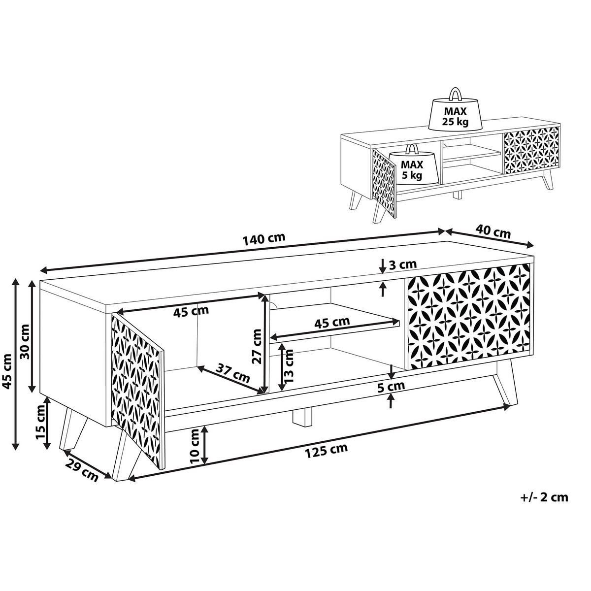 TV OMARICA temno rjava, črna Prescot 40/140/45 cm - temno rjava, leseni material (140/45/40cm) - Beliani