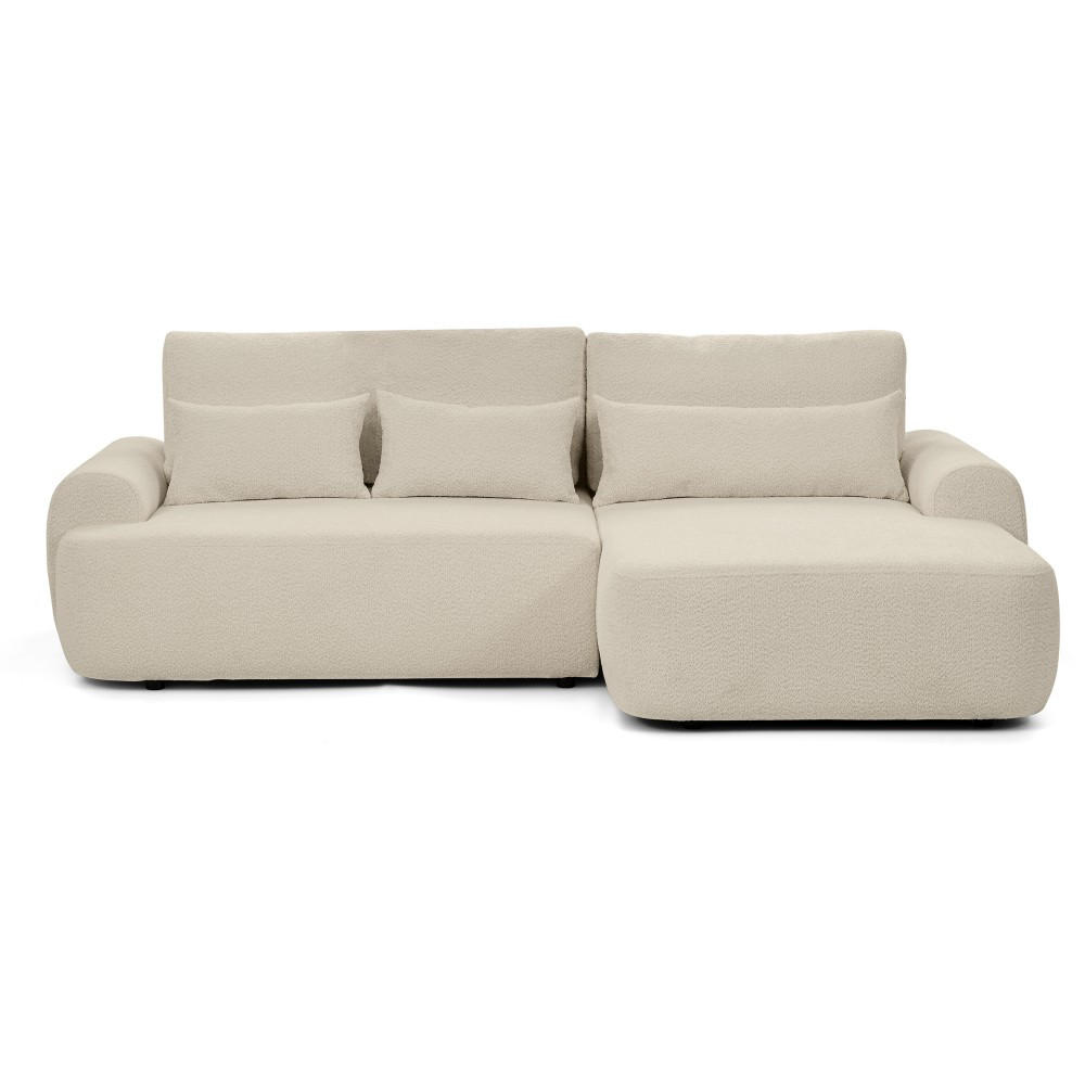 ECKSCHLAFSOFA Oliver im Bouclé-Gewebe, Beige, rechts - Beige/Schwarz, Textil (266/160cm) - Beautysofa