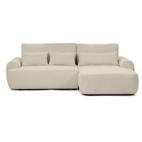 ECKSCHLAFSOFA Oliver im Bouclé-Gewebe, Beige, rechts - Beige/Schwarz, Textil (266/160cm) - Beautysofa