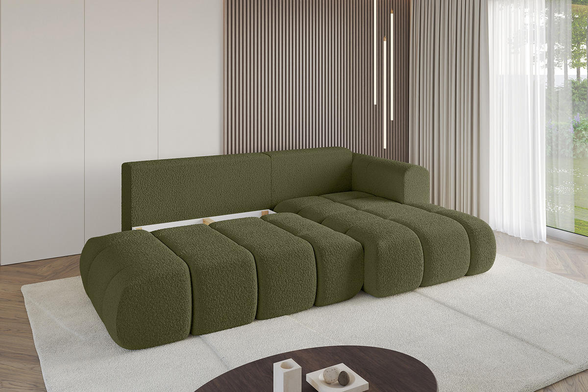 ECKSOFA Ottomane Rechts CLOUD-L-v1 280x185x90 Grün Bouclé - Grün, Holzwerkstoff/Kunststoff (185/280cm) - ALTDECOR
