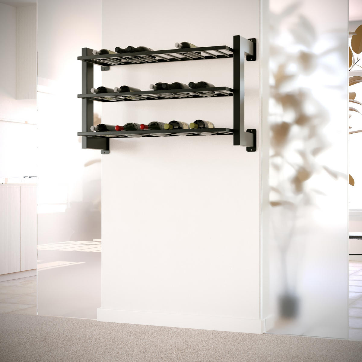 WEINREGAL Canary Metall,Schwarz, Für 36 Weinflaschen 60/100/30cm - Schwarz, Metall (30/60/100cm) - Metalo Pro
