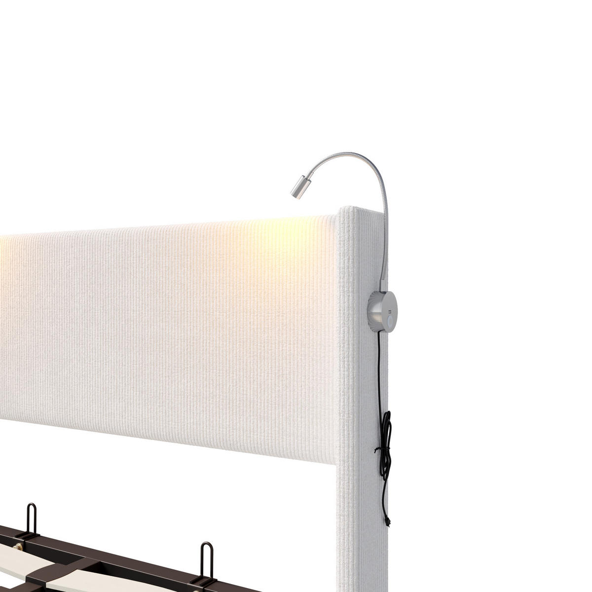 POLSTERBETT 140x200 cm USB Stauraum Lattenrost Cord weiß - Weiß, Holz (140/200cm) - LEBENLANG