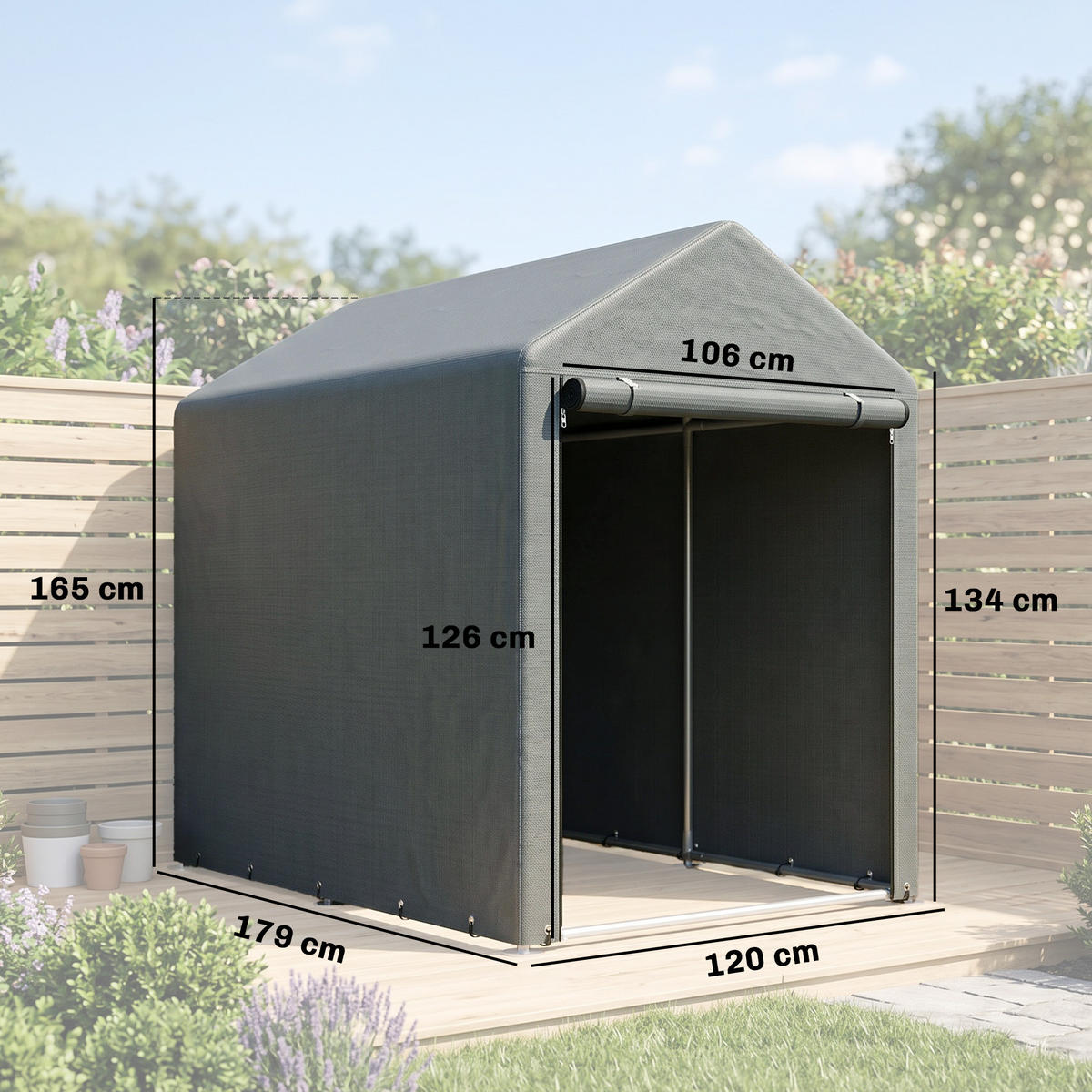 CARPORT Grau 1 Stück - Grau, Kunststoff/Metall (120/165/179cm) - GiPP