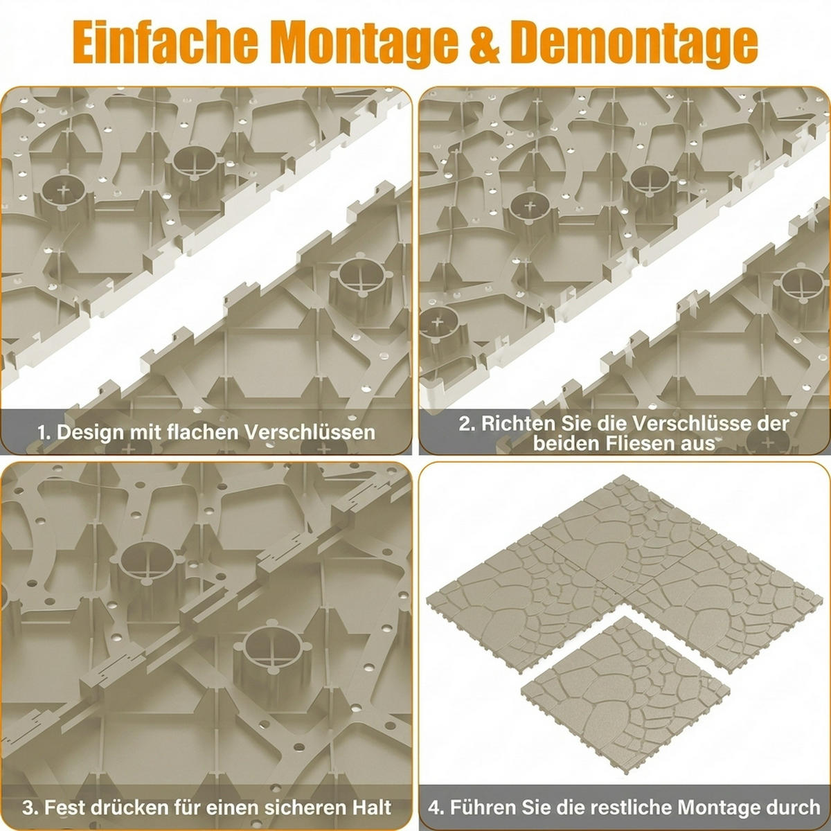 TERRASSENFLIESE 30.5/30.5/2 Beige, 12"x12" Quadratisch, Plastik 44 Stück - Beige, Kunststoff (30/30/2cm) - Oxeza