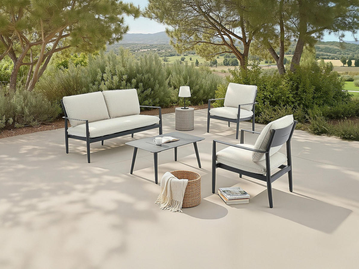 GARTENSITZGRUPPE im Set - 4 Personen - metall - anthrazitgrau Tavinya - Anthrazit, Metall - Vente-Unique