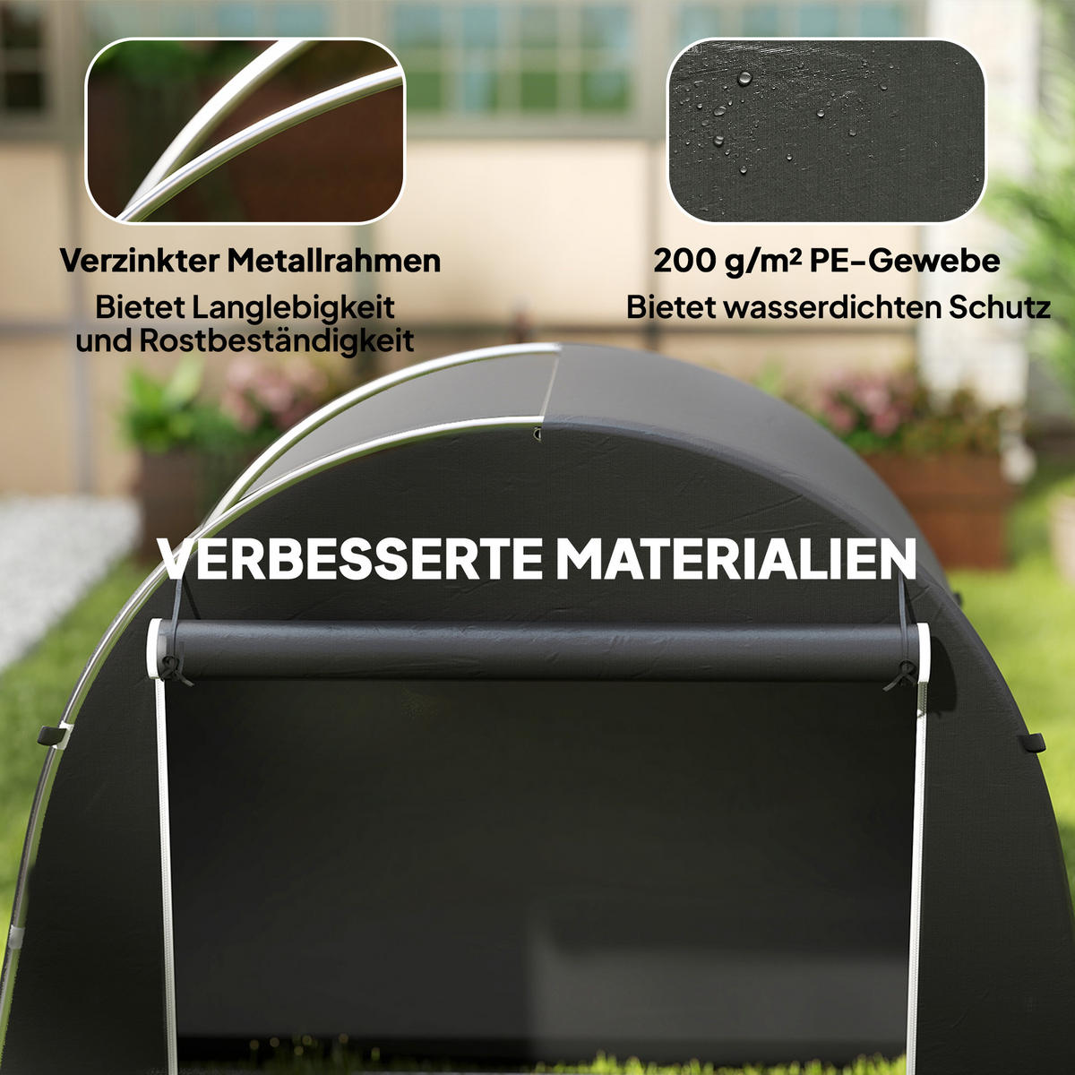 GARAGENZELT 245x120x200 cm wasserdicht Fahrradgarage mit Reißverschlusstür - Dunkelgrau, Kunststoff (120/200/245cm) - Outsunny